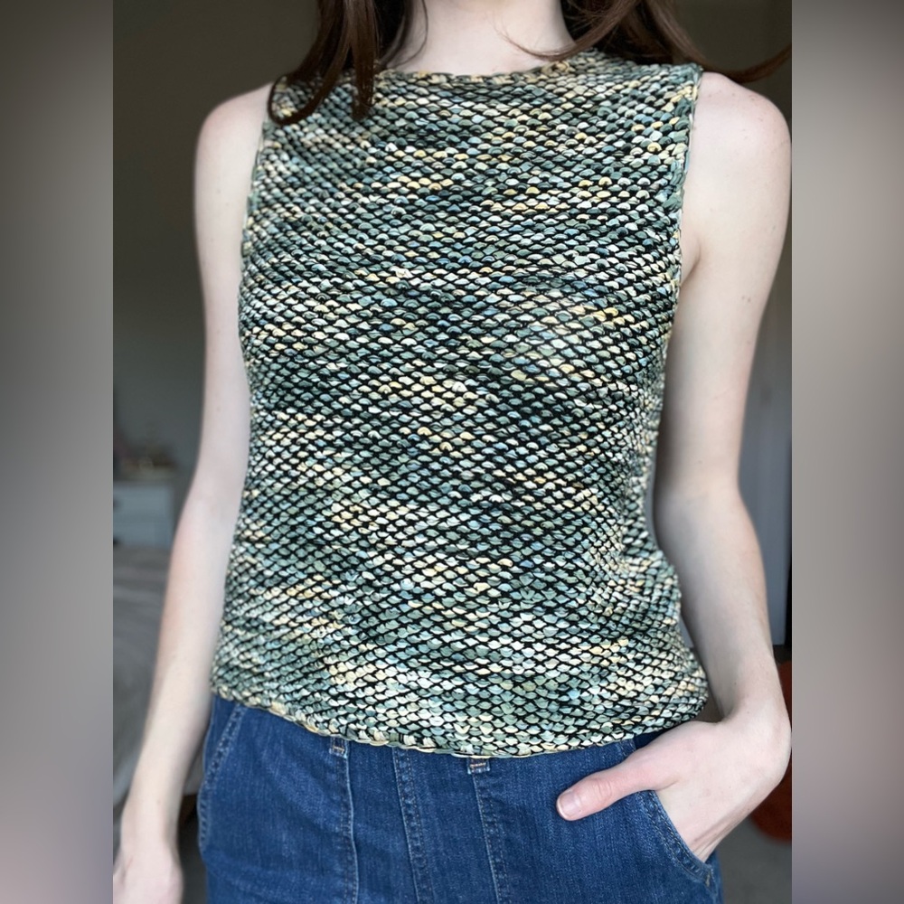 Vintage Green/Blue Ribbon-Weave Sleeveless Top